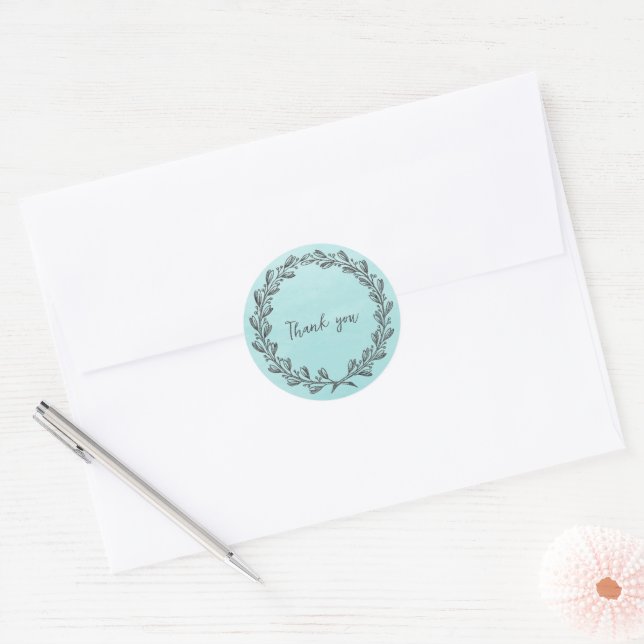 Rond Sticker turquoise Merci de couronne (Enveloppe)