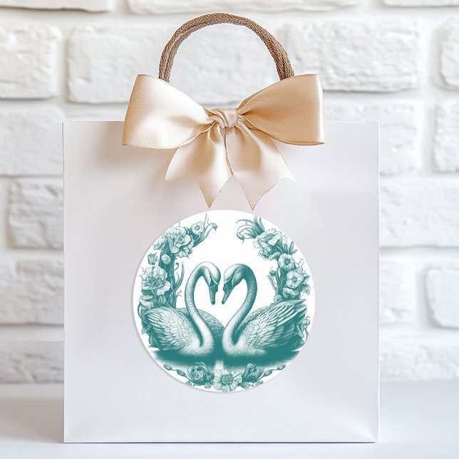 Rond Sticker turquoise Swan Lake Wedding Favor (Elegant Wedding Favor Sticker)