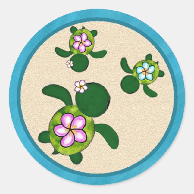 Rond Sticker TURTLE Baby shower de mer (Honu) 01C2 TWIN (Devant)