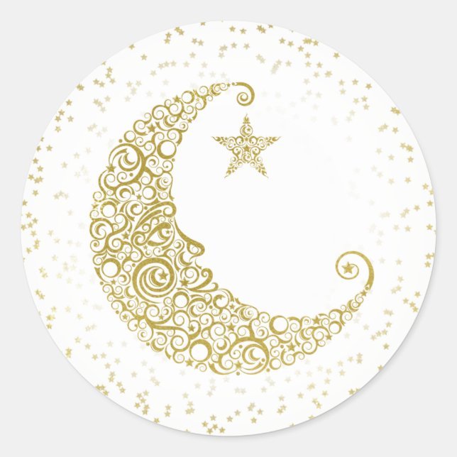 Rond Sticker Twinkle Little Star Gold Moon Blanc (Devant)