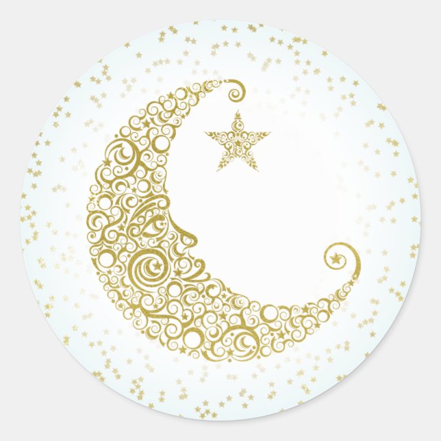 Rond Sticker Twinkle Little Star Gold Moon Bleu (Devant)
