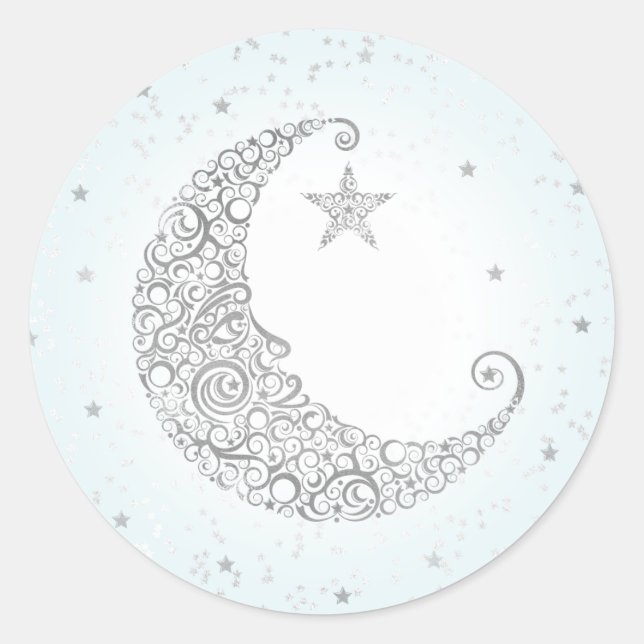 Rond Sticker Twinkle Little Star Silver Moon bleu (Devant)