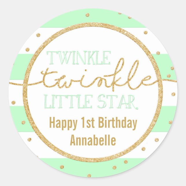 Rond Sticker Twinkle Mint et Gold Anniversaire (Devant)