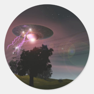 Rond Sticker UFO Over Powerlines 2