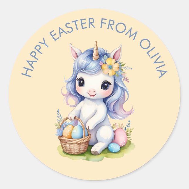 Rond Sticker Unicorn Personnalisable à Pâques (Devant)