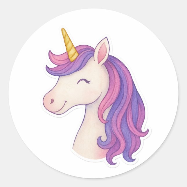Rond Sticker Unicorn souriant Imaginaire lunaire (Devant)