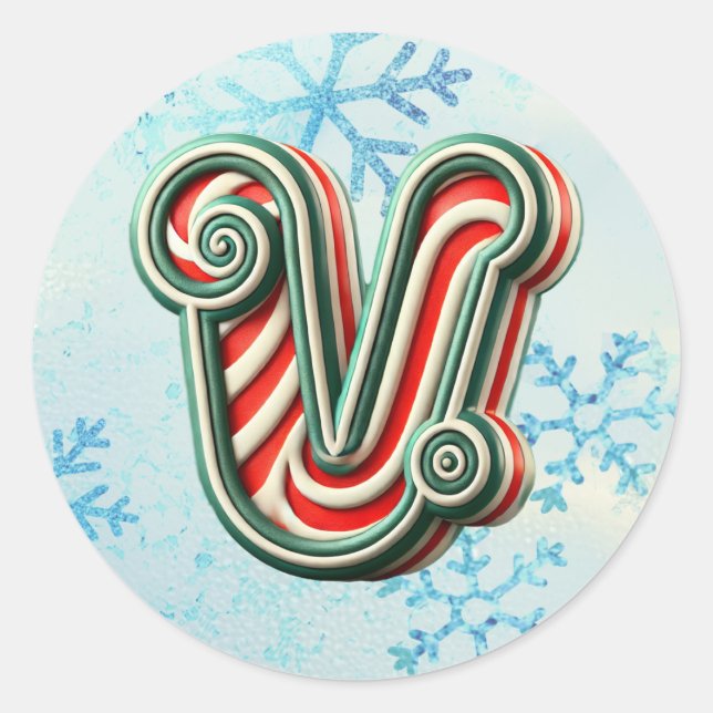 Rond Sticker "V" de Noël sucre de canne, Stripes festiv (Devant)