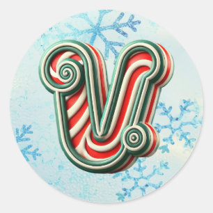 Rond Sticker "V" de Noël sucre de canne, Stripes festiv