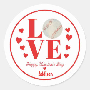 Rond Sticker Valentine de baseball, LOVE Baseball