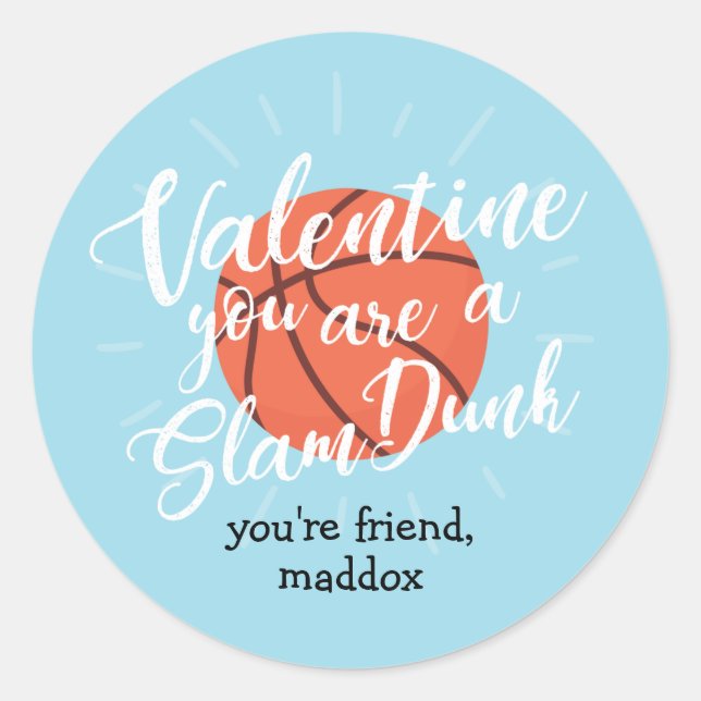 Rond Sticker Valentine de basket-ball Slam Dunk (Devant)