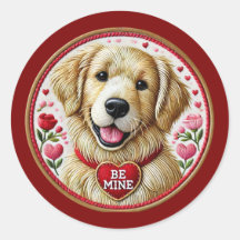 Sticker Valentine Golden Retriever Art