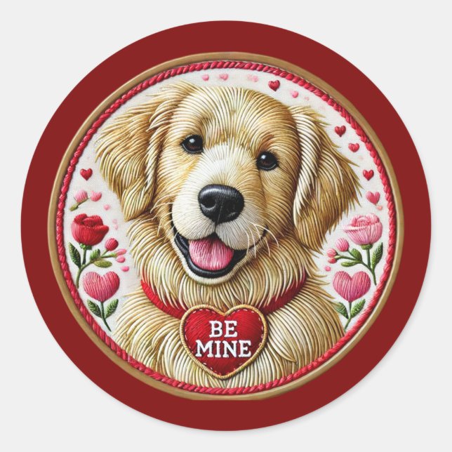 Rond Sticker Valentine Golden Retriever Art (Devant)