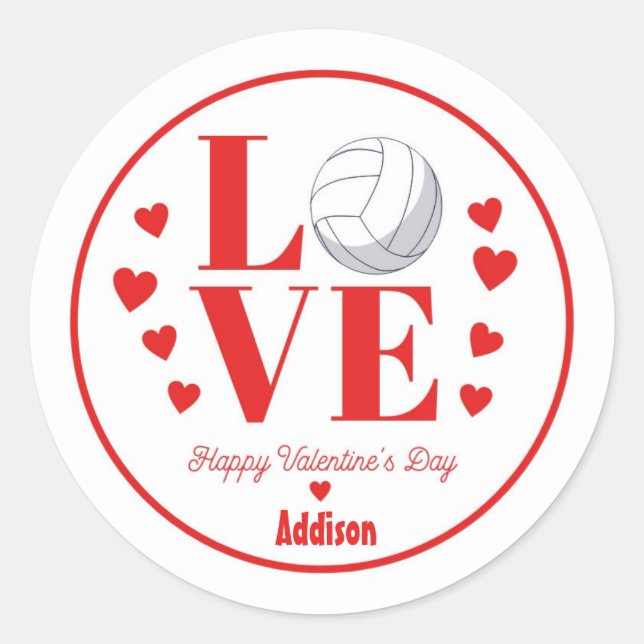 Rond Sticker Valentine Volleyball, LOVE Volleyball (Devant)