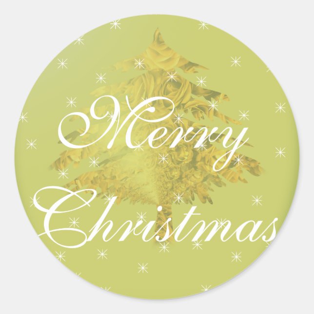 Rond Sticker vert Arbre de Noël Or avec étoiles (Devant)