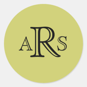 Rond Sticker vert initial du Mariage Monogramme