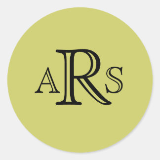 Rond Sticker vert initial du Mariage Monogramme