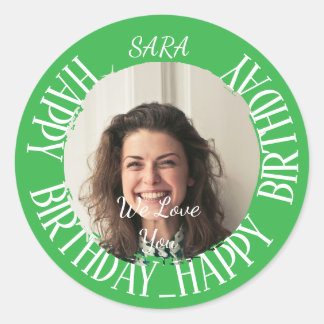 Rond Sticker vert pour anniversaire entièrement personn