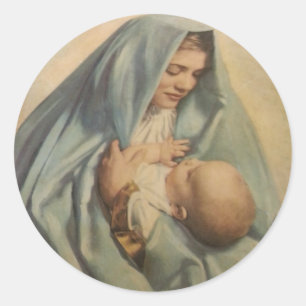 Rond Sticker Vierge Marie et Bébé Jésus