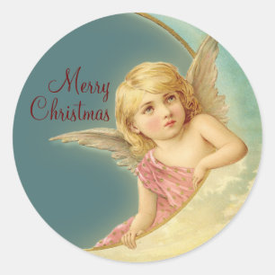 Rond Sticker Vintage Angel Noël Joyeux CC0253 Round