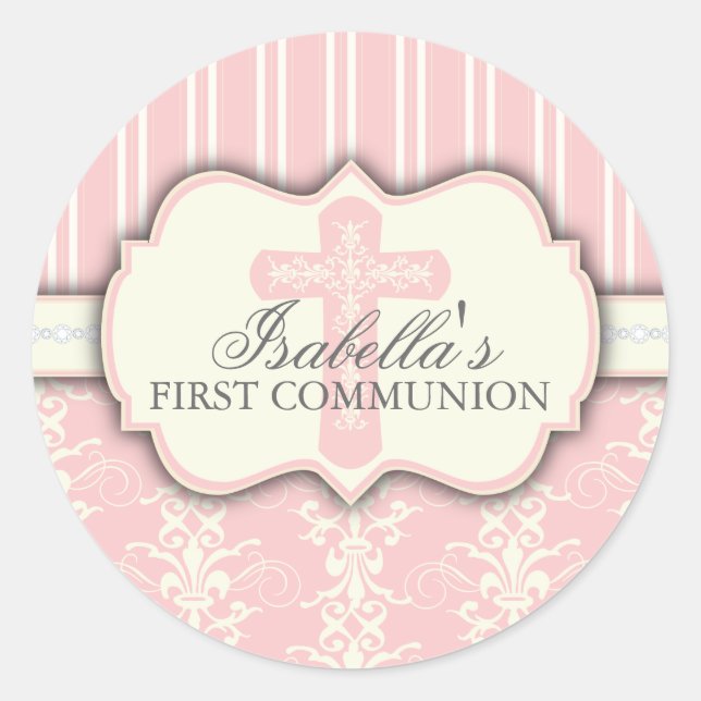 Rond Sticker vintage de première communion Damask (Devant)