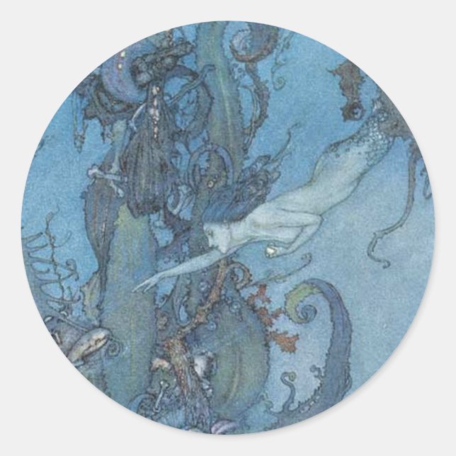 Rond Sticker Vintage de sirène Deep Blue Dreams (Devant)