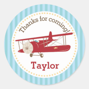 Rond Sticker vintage Favor Avion (Garçons Anniversaire