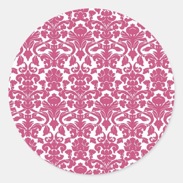Rond Sticker vintage Floral Damask Fuchsia Rose Card (Devant)