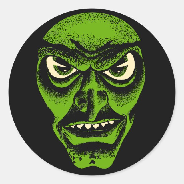 Rond Sticker vintage Halloween Demon ou Witch (Devant)