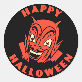 Rond Sticker vintage Halloween Devil Happy Halloween