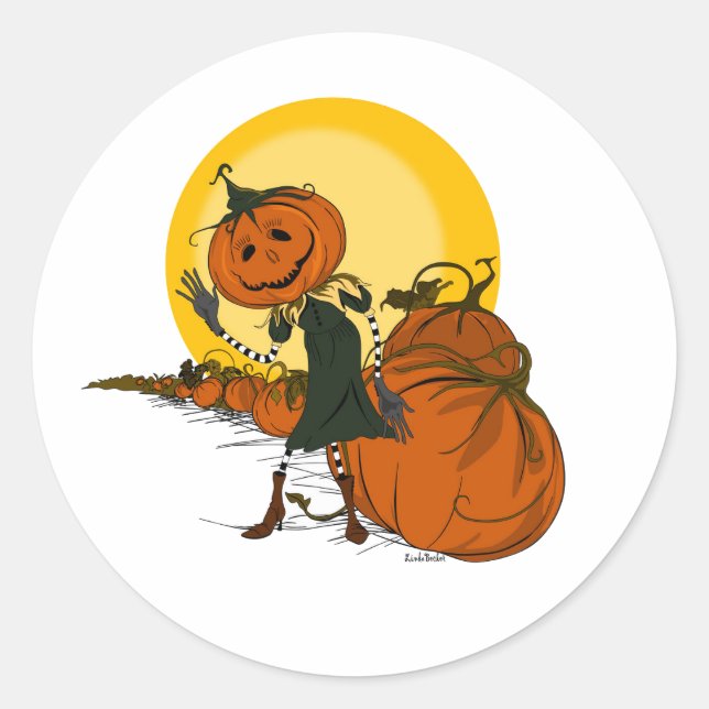 Rond Sticker Vintage Halloween Jack-o'-lantern éffrayan (Devant)