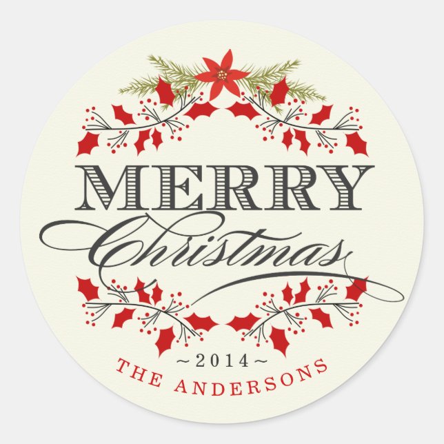 Rond Sticker vintage Holly Wreath Christmas Wreath (Devant)