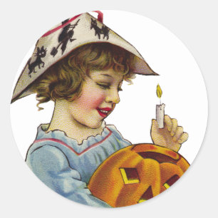 Rond Sticker Vintage KRW Girl et Jack O'Lantern