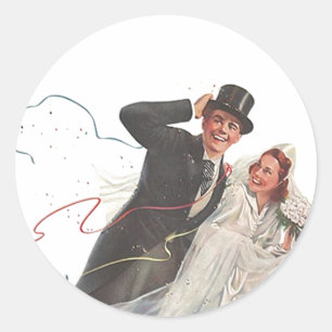 Rond Sticker Vintage Mariage Mariée Groom Happy Couple