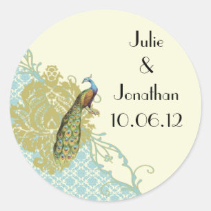 Rond Sticker vintage Peacock Lagoon Damask