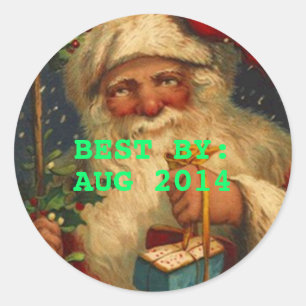 Rond Sticker Vintage Père Noël BEST BY Food Canning Cad