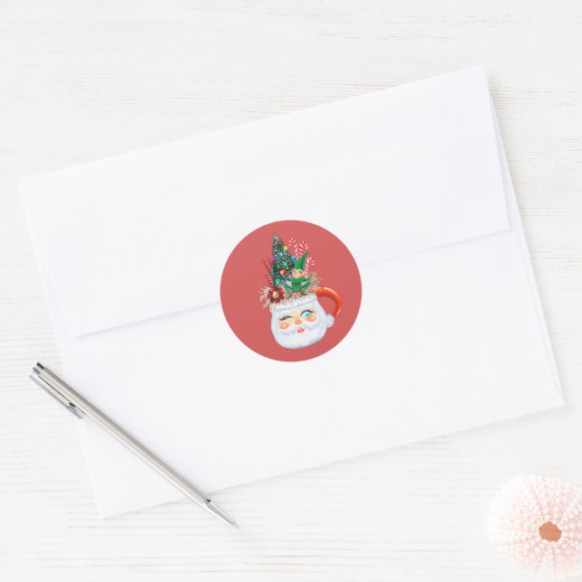 Rond Sticker vintage Père Noël Mug Classic Round (Enveloppe)
