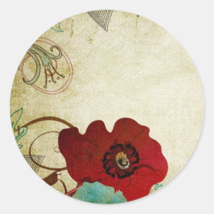 Rond Sticker vintage poppies