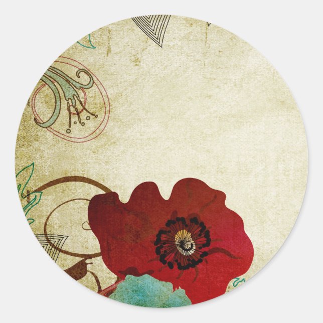 Rond Sticker vintage poppies (Devant)