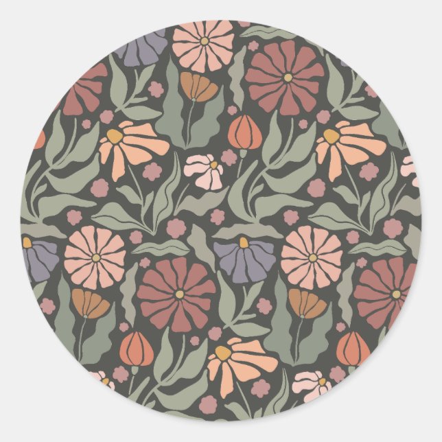 Rond Sticker Vintage Retro Fleurs Classic Round (Devant)
