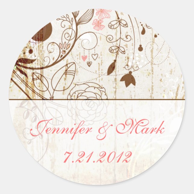Rond Sticker vintage Shabby Chic Floral Mariage (Devant)