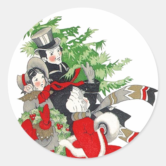 Rond Sticker Vintage Victorian Christmas Tree Tradition (Devant)