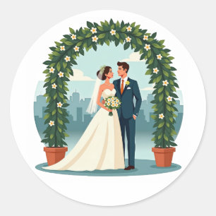 Rond Sticker Vintage Wedding Couple