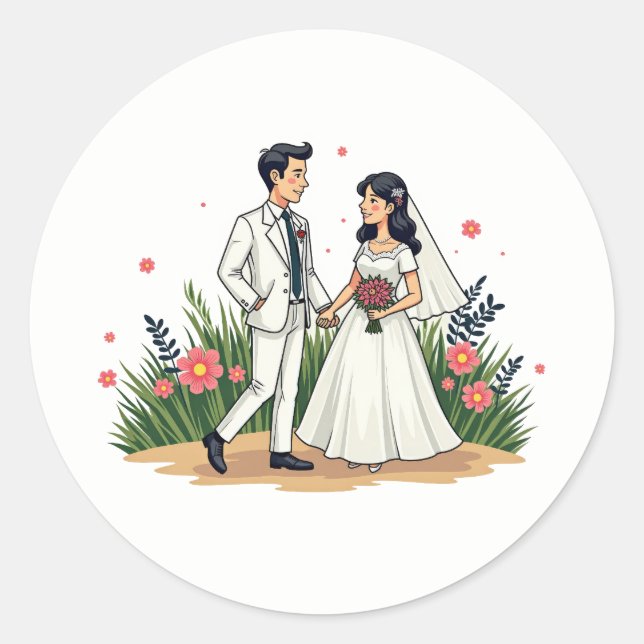 Rond Sticker Vintage Wedding Couple (Devant)