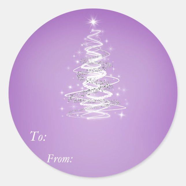Rond Sticker violet Christmass Tree - À :, De : (Devant)