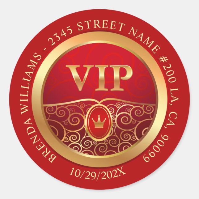 Rond Sticker VIP Royal Rouge et Or (Devant)