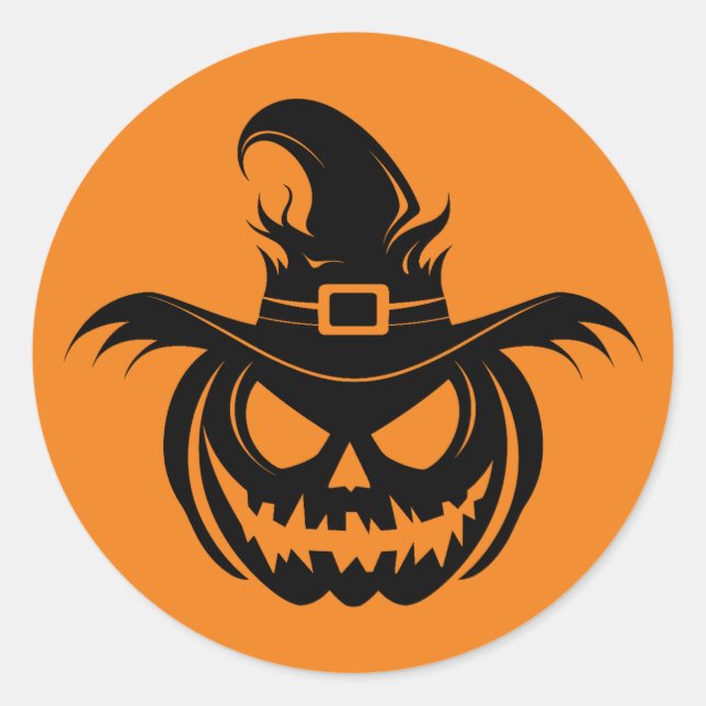 Rond Sticker Visage Citrouille Wicked Witch (Devant)