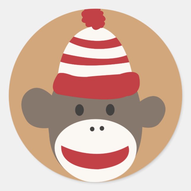Rond Sticker Visage Singe Sock Smiling mignon (Devant)