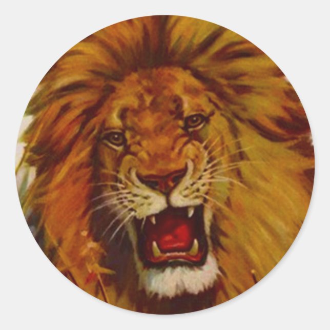 Rond Sticker Wildlife Lion Growers Snarls Roaring Masco (Devant)