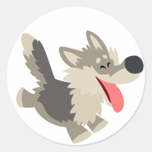 Rond Sticker Wolf Cartoon Frolicsome