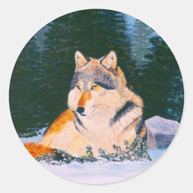 Rond Sticker Wolf en bois (Devant)